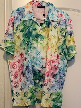 Louis Vuitton Multicolor Logo-Print Short Sleeve Button-Down Shirt